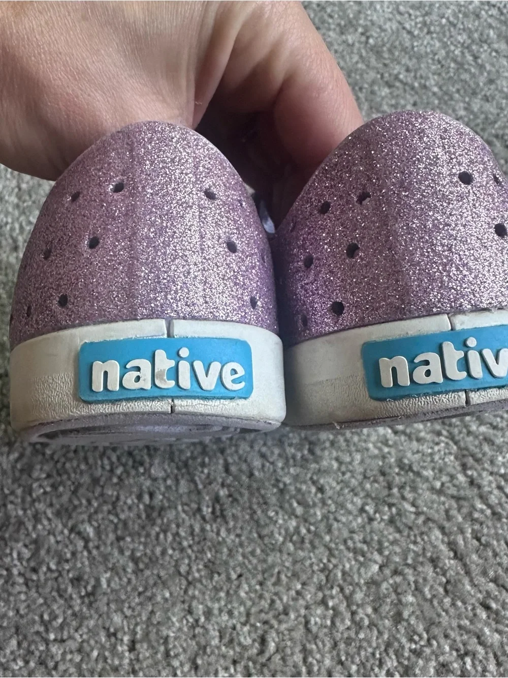 Size 13 purple sparkle native shoes